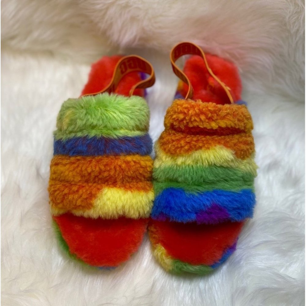 New UGG Fluff Yeah Rainbow Slippers
